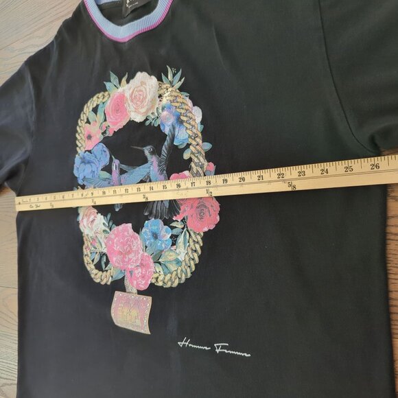 Homme Femme Graphic T-Shirt XXL Large Black Floral Hummingbird Chain Streetwear - Picture 7 of 10